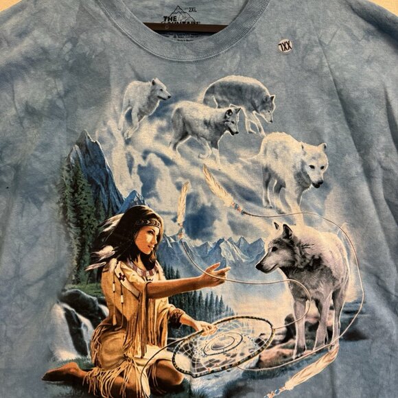 Vtg The Mountain 2001 Tie Dye T-Shirt Native American Wolf Spirit Men’s Large - Picture 3 of 10